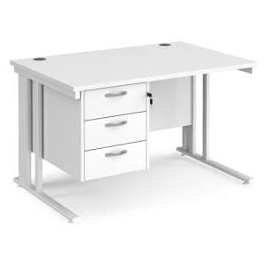 Melor 1200mm Computer Desk In White And White With 3 Drawers - UK