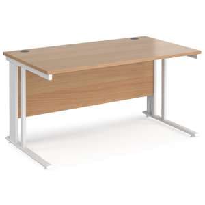 Melor 1400mm Cable Managed Computer Desk In Beech And White - UK