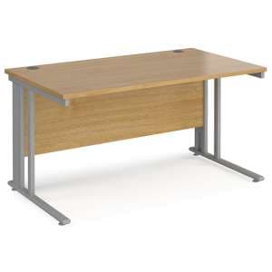 Melor 1400mm Cable Managed Computer Desk In Oak And Silver - UK