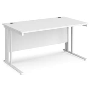 Melor 1400mm Cable Managed Wooden Computer Desk In White - UK