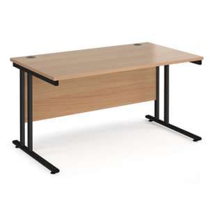 Melor 1400mm Cantilever Wooden Computer Desk In Beech And Black - UK