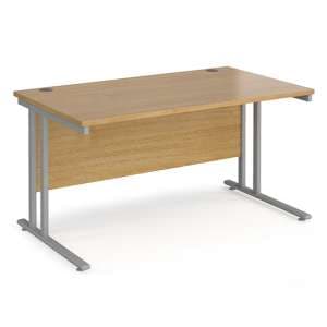 Melor 1400mm Cantilever Wooden Computer Desk In Oak And Silver - UK