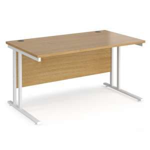 Melor 1400mm Cantilever Wooden Computer Desk In Oak And White - UK