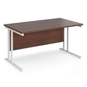 Melor 1400mm Cantilever Wooden Computer Desk In Walnut And White - UK