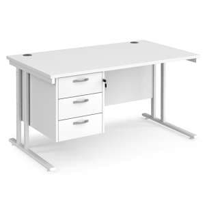 Melor 1400mm Cantilever Legs 3 Drawers Computer Desk In White - UK