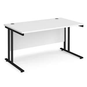 Melor 1400mm Cantilever Wooden Computer Desk In White And Black - UK