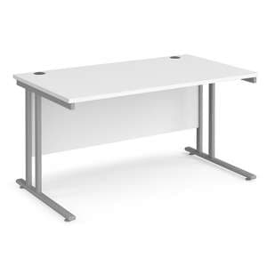 Melor 1400mm Cantilever Wooden Computer Desk In White And Silver - UK