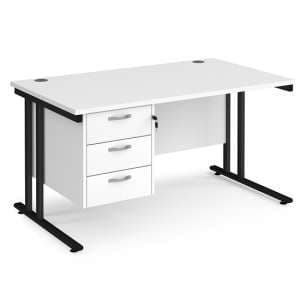 Melor 1400mm Cantilever 3 Drawers Computer Desk In White Black - UK