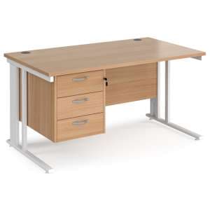 Melor 1400mm Computer Desk In Beech And White With 3 Drawers - UK