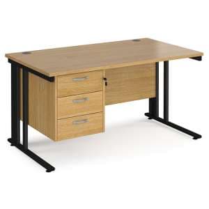 Melor 1400mm Computer Desk In Oak And Black With 3 Drawers - UK