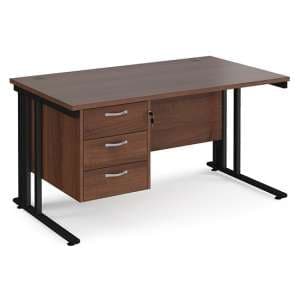 Melor 1400mm Computer Desk In Walnut And Black With 3 Drawers - UK