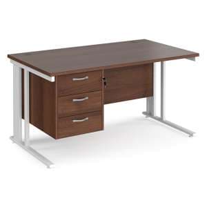 Melor 1400mm Computer Desk In Walnut And White With 3 Drawers - UK