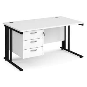 Melor 1400mm Computer Desk In White And Black With 3 Drawers - UK