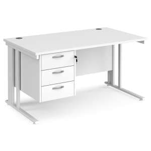 Melor 1400mm Computer Desk In White And White With 3 Drawers - UK