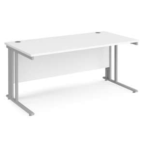 Melor 1600mm Cable Managed Computer Desk In White And Silver - UK