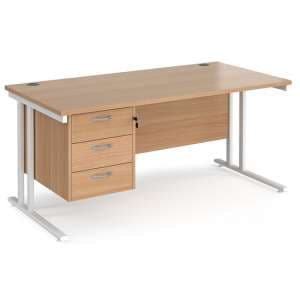 Melor 1600mm Cantilever 3 Drawers Computer Desk In Beech White - UK