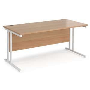 Melor 1600mm Cantilever Wooden Computer Desk In Beech And White - UK