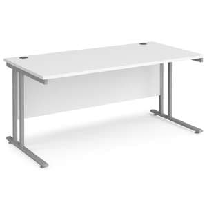Melor 1600mm Cantilever Wooden Computer Desk In White And Silver - UK