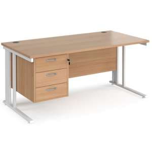 Melor 1600mm Computer Desk In Beech And White With 3 Drawers - UK