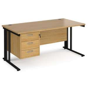 Melor 1600mm Computer Desk In Oak And Black With 3 Drawers - UK
