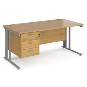 Melor 1600mm Computer Desk In Oak And Silver With 3 Drawers - UK