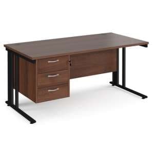 Melor 1600mm Computer Desk In Walnut And Black With 3 Drawers - UK