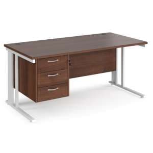 Melor 1600mm Computer Desk In Walnut And White With 3 Drawers - UK