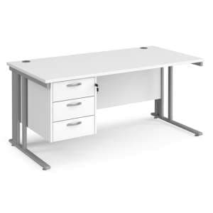 Melor 1600mm Computer Desk In White And Silver With 3 Drawers - UK