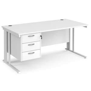 Melor 1600mm Computer Desk In White And White With 3 Drawers - UK