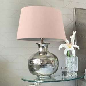 Melvin Drum-Shaped Pink Shade Table Lamp With Nickel Base - UK