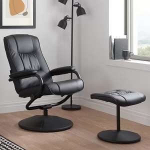 Memphian Faux Leather Swivel Chair And Footstool In Black - UK