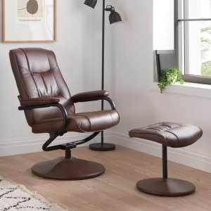 Memphian Faux Leather Swivel Chair And Footstool In Tan - UK