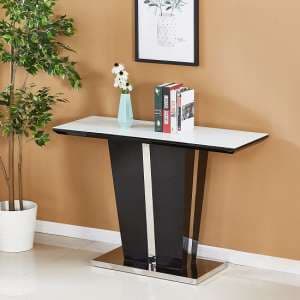 Memphis Glass Console Table In White With Black High Gloss
