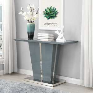 Memphis High Gloss Console Table In Grey With Glass Top