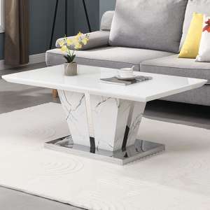 Memphis High Gloss Coffee Table In Vida Marble Effect Glass Top - UK