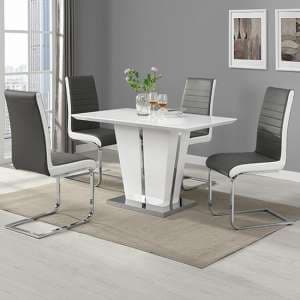Memphis Small White Gloss Dining Table 4 Symphony Grey Chairs - UK