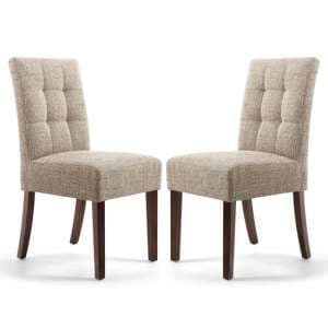 Mendoza Oatmeal Stitched Waffle Tweed Dining Chairs In Pair - UK