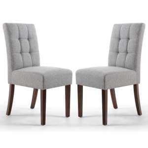 Mendoza Silver Grey Stitched Waffle Linen Dining Chairs In Pair - UK