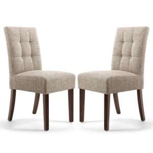 Mendoza Tweed Linen Dining Chairs With Walnut Leg In Pair - UK