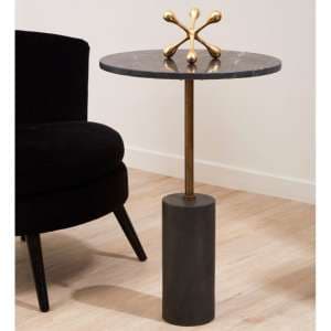 Menkent Round Marble Side Table In Black - UK