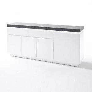 Mentis Sideboard With LED In Matt White And Concrete With 4 Door
