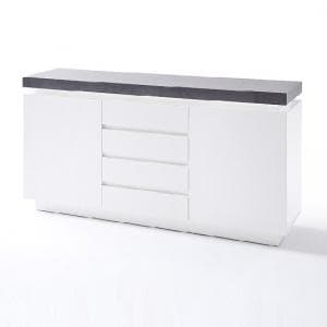 Mentis Sideboard With LED In Matt White Concrete And 4 Drawers