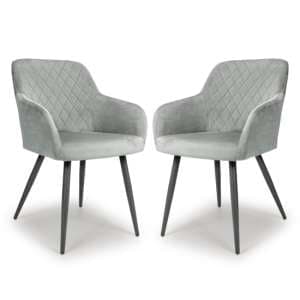 Menton Grey Brushed Velvet Dining Chairs In Pair - UK