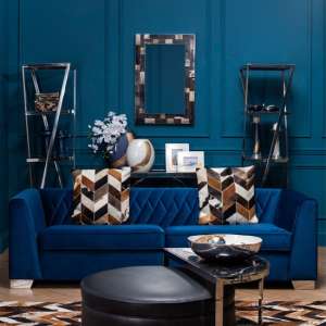 Merak Upholstered Velvet 3 Seater Sofa In Dark Blue