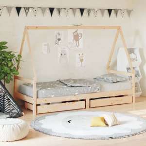 Merano Kids Solid Pine Wood Single Bed With Drawers In Natural - UK