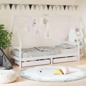 Merano Kids Solid Pine Wood Single Bed With Drawers In White - UK