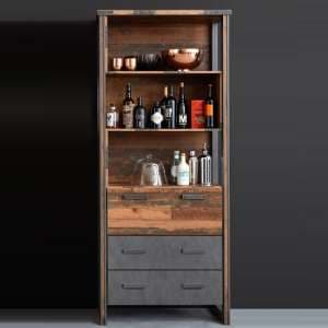 Merano Wooden Bar Cabinet In Old Wood With 3 Open Compartments