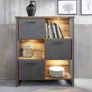 Merano Wooden Shelving Unit In Old Wood And Matera Grey And LED