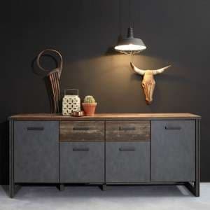 Merano Wooden Sideboard In Old Wood And Matera Grey With 4 Doors