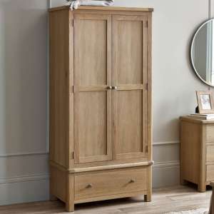 Merritt Wooden Wardrobe With 2 Doors 1 Drawer In Limed Oak - UK